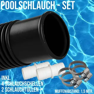 32mm Schwimmbadschlauch Pool Solar Saug Teich Schlauch blau / schwarz - SET 32mm...