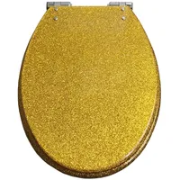 DRYFAL Glitter WC-Sitz, Motiv Glitter Toilettendeckel Mit Absenkautomatik Klodeckel Kunstharz, O Form Toilettensitz Mit Verstellbaren Scharnieren, 36 X 42 cm,Gold