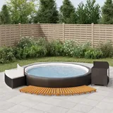 Festnight Whirlpool Umrandung Rund,Rund Poolumrandung, Whirlpool Umrandung mit Stauraum,Whirlpool Outdoor Umrandung Rattan, Whirlpool-Einfassung Umrandung Schwarz(Sitzbänke+Ablagefläche+Treppe)