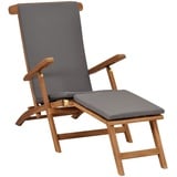 JUNZAI Liegestuhl mit Auflage, Gartenliege, Sonnenliege, Relaxliege, Deckchair, Terrassenstühle, Beach Chair, Saunaliege, Dunkelgrau Massivholz Teak