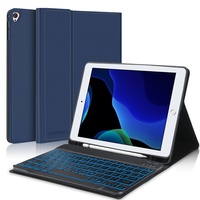 JADEMALL Tastatur Hülle für iPad 9 Generation 2021/ iPad 8 Gen. 2020/ iPad 7 Gen. 2019/ iPad Air 3, QWERTZ Bluetooth Beleuchtete Tastatur mit Hülle für iPad 10.2 Zoll, Dunkelblau