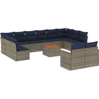 vidaXL 13-teiliges Gartensofa-Set mit Kissen, grau, Polyrattan - Grau