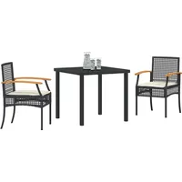 vidaXL Garten Essgruppe 3 pcs Schwarz Poly-Rattan