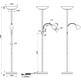 RL Decken Fluter dimmbar messing Steh Leuchte Glas weiß Fernbedienung im Set inkl. RGB LED Leuchtmittel