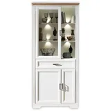 Stella Trading JASMIN Große Vitrine in Pinie hell, Artisan Eiche Optik - Vitrinenschrank mit LED-Beleuchtung und viel Stauraum im Landhausstil - 93 x 204 x 42 cm (B/H/T)