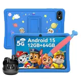 TABWEE 10" Kinder tablet Android15 mit Hülle/Stift/ Ear-Kopfhörer Tablet (64 GB, Google Kids Space/5G wifi/Android 15/mit Stift/Ear-Kopfhörer) blau