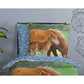 Muller Textil Regine Pferd Blau/Mehrfarbig 135 x 200 cm + 2 x 80 x 80 cm
