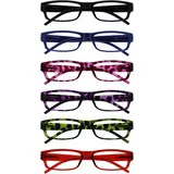 OPULIZE Ace Lesebrille 6 Pack klassisches täglich schmaler Rahmen kratzfeste Federscharniere Schwarz blau purpurre grüne rote Herren Damen RRRRRRR32-13456z +1,00