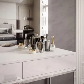 lookway SCHMINKTISCH BLANCO GLAMOUR ELITE mit Spiegel und Beleuchtung Weiß Hochglanz PUSH OPEN