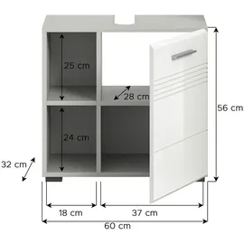 xonox.home Waschbeckenunterschrank Copa ca. 60x56 cm x 56 cm x 32 cm Grau-Weiß