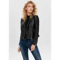 Only Lederimitatjacke ONLY "ONLGEMMA – Bikerjacke mit asymmetrischem Reißverschluss", Damen, Gr. 34, schwarz, Obermaterial: 100% Polyurethan, unifarben, tailliert, mit Reißverschluss, Jacken, tailliert, casual, Lederimitat, Reißverschlusstaschen