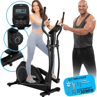 MIWEBA Sports Crosstrainer MC500 | 7 kg Schwungmasse - extra großes LCD-Display - Pulsmessung - Fitnessgerät (Schwarz) Matt) - Schwarz