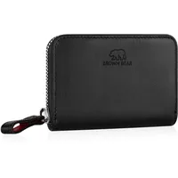 BROWN BEAR Reißverschluss Slim Wallet Geldbörse klein Leder mit Münzfach & RFID-Schutz | Echtleder Schwarz Nappa | Portemonnaie für Herren & Damen | Mini Geldbeutel BB Kai BK