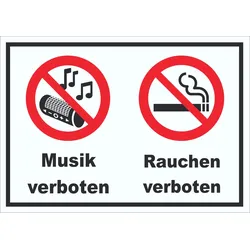 Schild Musik und Rauchen verboten A4 (210x297mm)