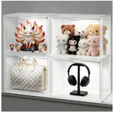 XERSEK Vitrine Acryl Displaybox mit LED, Magnettür, Transparent Organizer 36×22 ×27cm (4 Set] Staubdicht, Stapelfähig, Horizontal oder Vertical Platzierbar) Acryl-Vitrine für Figuren, Handtaschen, Spielzeug, Handwerk, Bücher