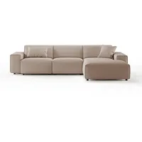 KAWOLA Ecksofa, Taupe, Echtholz, 4-Sitzer, Füllung: Kaltschaum, Ottomane rechts,