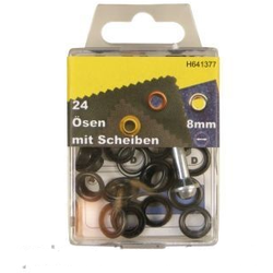 24 Ösen mit Scheiben und Werkzeug Brüniert 8mm rostfrei