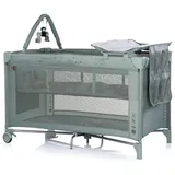 Chipolino Reisebett, Luna 2 Ebenen Wickelauflage klappbar Spielbogen Faltmatratze grün Kunststoff, 60x120 cm, Babymöbel, Babybetten, Reisebetten