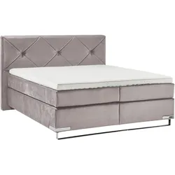 Boxspringbett "Dubai", lila (d 531 flieder), B:197cm L:214cm, GALLERY M BRANDED BY MUSTERRING, Komplettbetten, Boxspringbett, Kufe in Chrom, 3 Härtegrade, Kopfteil mit Knopfheftung
