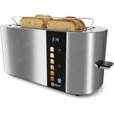 Balter Toaster 4 Scheiben, Langschlitz, Edelstahl, Brötchenaufsatz, LCD Display, Auftaufunktion, Brotzentrierung, Krümelschublade TS-34 Silber