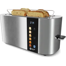 Balter Toaster 4 Scheiben, Langschlitz, Edelstahl, Brötchenaufsatz, LCD Display, Auftaufunktion, Brotzentrierung, Krümelschublade TS-34 Silber