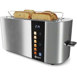 Balter Toaster 4 Scheiben, Langschlitz, Edelstahl, Brötchenaufsatz, LCD Display, Auftaufunktion, Brotzentrierung, Krümelschublade TS-34 Silber
