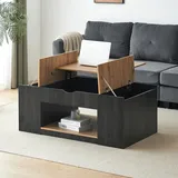 Couchtisch Höhenverstellbar Mit Stauraum, Seitlichen Klappplatten Und Offenem Fach, Mdf Grau Braun, 109.5 X 59.7 X 43 Cm