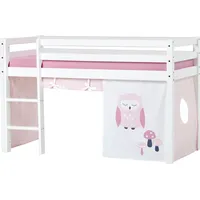 Hoppekids Hochbett »ECO Dream, Kinderbett, Spielbett, Halbhohes Bett aus Massivholz«, inkl. Vorhang-Set Creator, Bettgröße & Matratze wählbar weiß-rosa / eule)