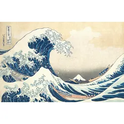 Fototapete PAPERMOON "HOKUSAI WELLEN MEER SEE OZEAN TAPETE XXL", bunt, B:3,50m L:2,60m, Vlies, Tapeten