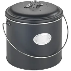 Biomülleimer WENKO "Modell Nero", schwarz (komposteimer: schwarz, griff: silber glänzend, schwarz), H:22,5cm Ø:22,5cm, Metall, Mülleimer, Komposteimer aus Metall, inkl. 3 Aktivkohlefiltern zum Wechseln, 6 L