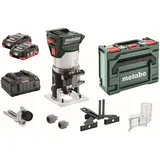 Metabo Akku-Kantenfräse FMV 18 LTX BL 8, 2x 4,0 Ah LiHD ASC 55, metaBOX 145 L - für Holz und Ladegerät in x