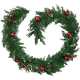 Tectake tectake® Weihnachtsgirlande, Rot, Grün, Kunststoff, Freiform, 270 cm, Dekoration, Weihnachtsdekoration, Dekoblumen