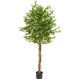 Tectake tectake® Künstlicher Ficusbaum, verschiedene Größen, mit viel Volumen, stabiler Kunststoff-Blumentopf
