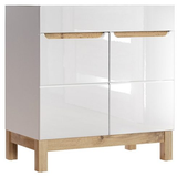 Lomadox Waschtischunterschrank 80 cm SOLNA-56 Hochglanz weiß mit Wotaneiche, b x h x t ca. 80 x 85 x 46cm