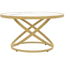 Barberpub Couchtisch Rund Weiß-Gold Holz 80 x 80 x 45 cm