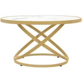 Barberpub Couchtisch Rund Weiß-Gold Holz 80 x 80 x 45 cm