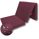FORTISLINE Klappmatratze 195x80x9 cm - 3-teilige Faltmatratze - klappbare Gästematratze - Campermatratze mit wasserfestem Outdoor-Bezug - Würfelmatratze - Gästebett - Wohnwagenmatratze - Bordeaux