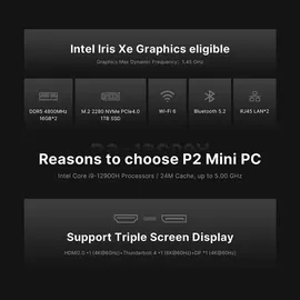 bosgame Mini-PC Intel Core i9 12900H 5,0 GHz 32 GB RAM 1 TB SSD Intel Iris Windows 11 Pro