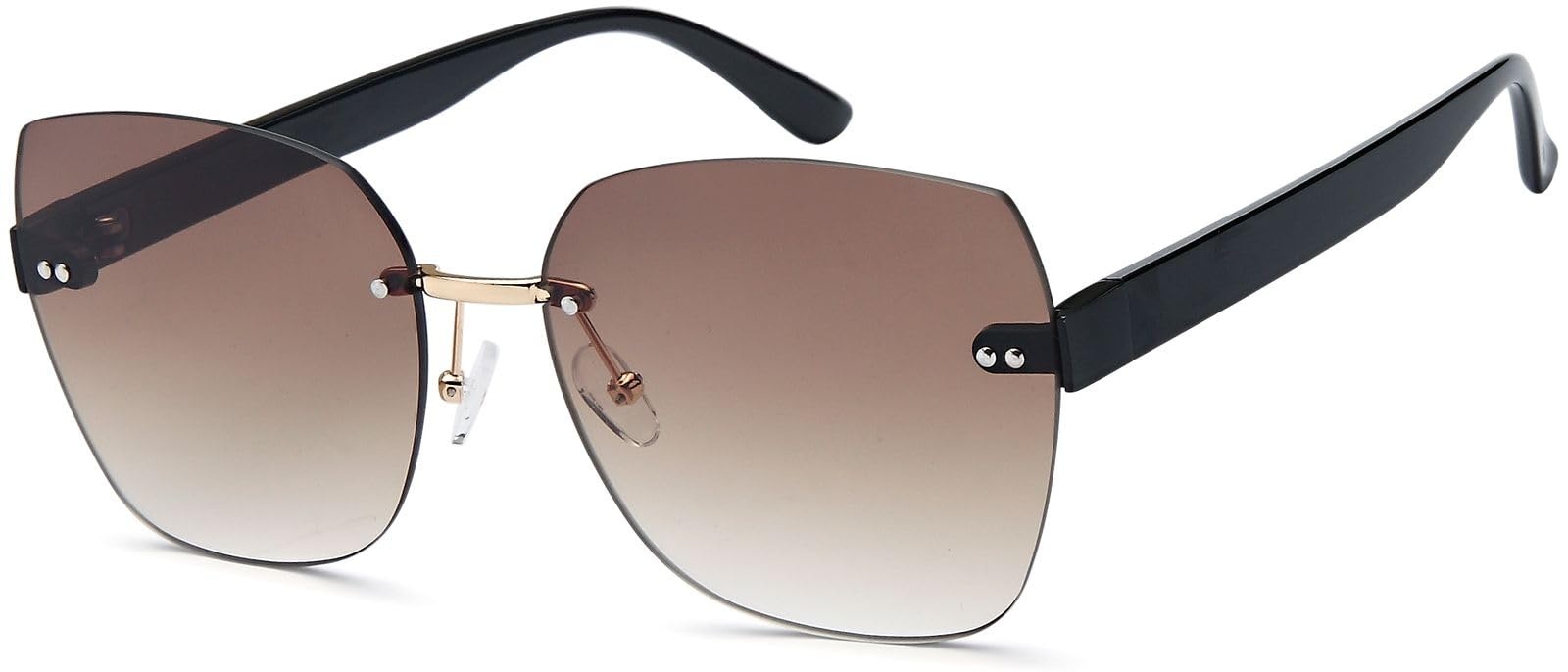 styleBREAKER Damen Sonnenbrille Rahmenlos mit getönten Rechteckigen Polycarbonat Gläsern, Kunststoff Bügeln 09020145, Farbe:Gestell Schwarz/Glas Braun Verlauf - Einheitsgröße