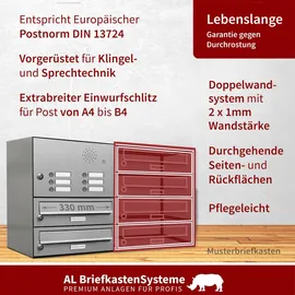 AL Briefkastensysteme 2er Premium Edelstahl silber inkl. Zeitungsfach