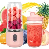 Foreverup Tragbarer Mixer, Maker to Go Mini-Standmixer, Smoothie Maker, Portabler Elektrischer Saftpresse mit 6-Klingen Edelstahl, Mini-Mixer für Babynahrung Saft Marmelade Shake Smoothie(Rosa)