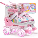 OLYSPM Rollschuhe Kinder Verstellbar Rollschuhe Damen,LED Rollschuhe und 4 Größen verstellbar,mit Aufbewahrungstasche für Mädchen,Jungen und Anfänger(BlassRosa,M)