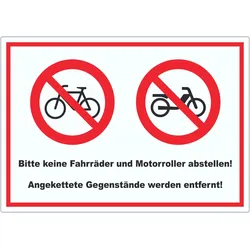 HB-Druck Keine Fahrräder oder Motorroller abstellen werden entfernt Aufkleber A2 (420x594mm)