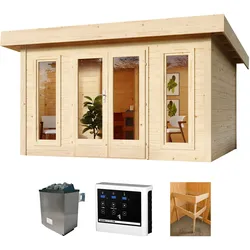 Saunahaus KONIFERA "Norik", beige (natur), Saunaofen, externe Steuerung, 9 kW, Saunen, mit Ofen 9 kW ext. Steuerung