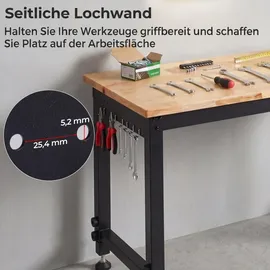 Fantask COSTWAY 122cm schwerlast Werkbank, höhenverstellbarer Arbeitstisch mit Metallrahmen, Lochwand, Steckdose & 2,5cm Massivholzplatte, Werktisch bis 9... - Schwarz/Naturbelassen