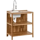 Beliani Outdoor-Kücheninsel Braun u. Silber Akazienholz mit Spüle und Armatur 50x80x90 cm Modern für Garten Draußen Außen Outdoor-Küchenmöbel -