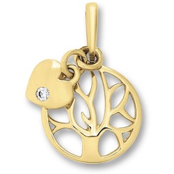 ONE ELEMENT Kettenanhänger Zirkonia Lebensbaum Anhänger aus 333 Gelbgold, Damen Gold Schmuck Lebensbaum goldfarben