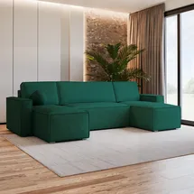 masseno WOHNLANDSCHAFT PESANO M Grün Velours-Stoff mit Schlaffunktion