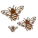 itsisa Dekofigur Biene im Rost Design 3er Set (3 Größen), Rostfigur für den Garten, Gartendeko, Metalldeko