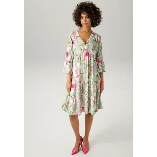 Aniston CASUAL Tunikakleid mit fantasievollem Blumendruck Gr. 38 - N-Gr, jade-fuchsia-pink-weiß-apfelgrün-grün-rosa-hellbraun, , 50609342-38 N-Gr